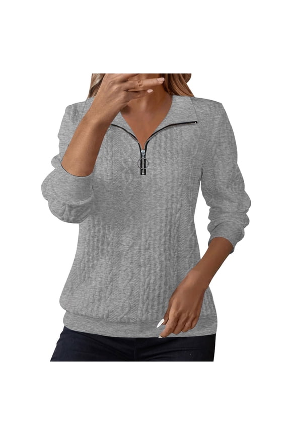 Sweater with Collar Women Womens Shirts Casual Womens Quarter Zip Mockneck Sweater Womens Long Sleeve Oversized Tops for Women Long Sleeve Shirts for Women Women Fall Clothes 2XL