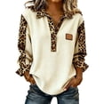 thumbnail image 1 of Aoiroe Sweaters for Women Denim Lapel V Neck Buttons Closure Casual Long Sleeve Cable Knit Loose Pullover Sweater Beige L, 1 of 5