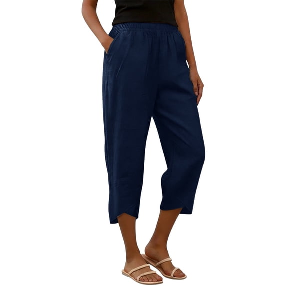 Aoiroe Wide Leg Pants for Women,Baggy Wide Leg Pants Casual Cotton Linen Pants High Waisted Slacks Trousers Relax Fit Trouser Casual Linen Dress Pants Casual Cropped Pant Navy L