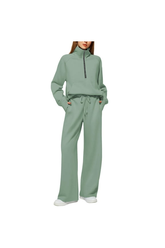 Women Fall 2 Piece Lounge Outfit,2 Piece Outfits Two Piece Crewneck Sweatshirts Sets 2 Piece Jogging Suit Spring Travel Clothes Tracksuit 2 Piece Sweatsuit Outfits Green XL