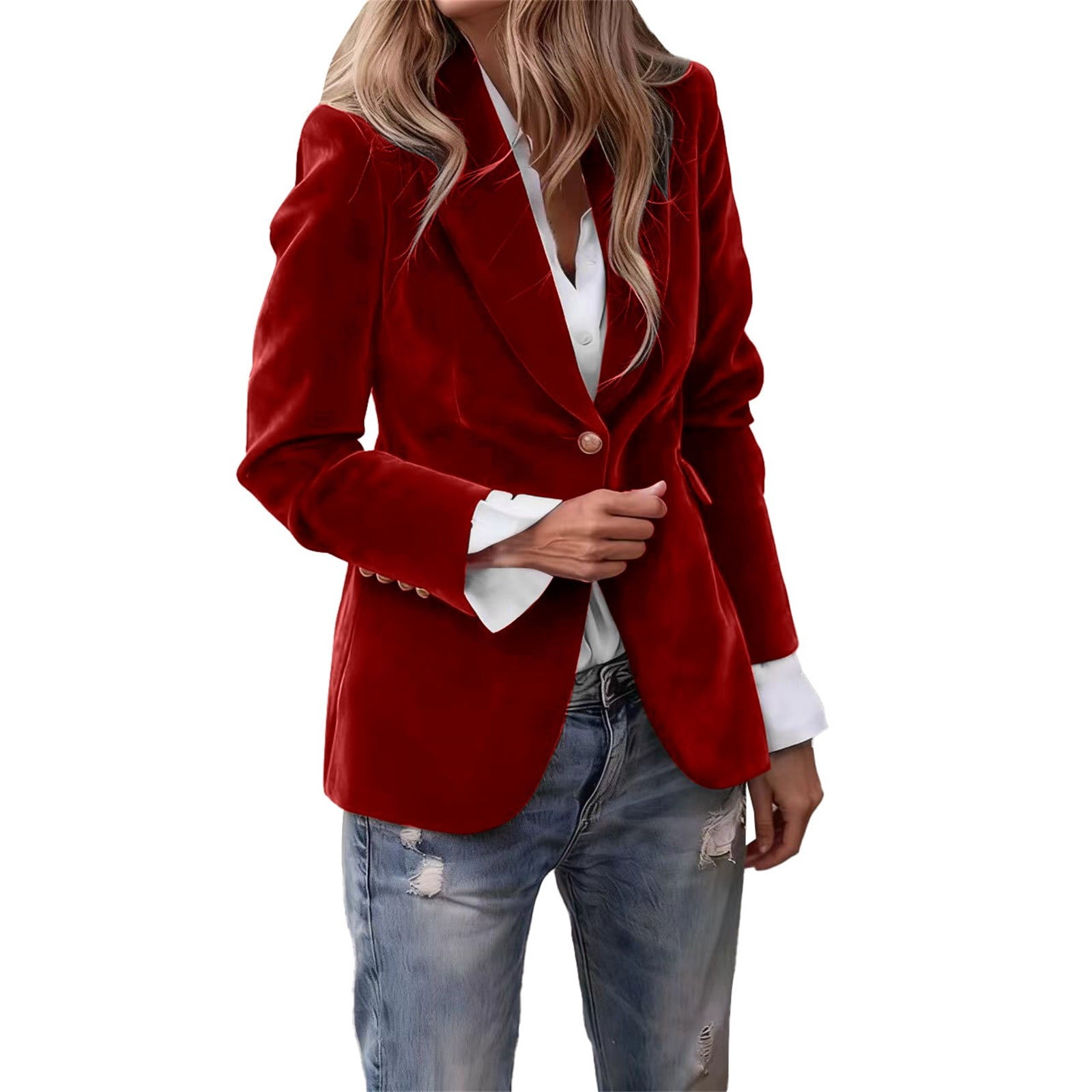 Aoiroe Women Fitted Blazer Long Sleeve Work Office Suit Jackets Blazer ...