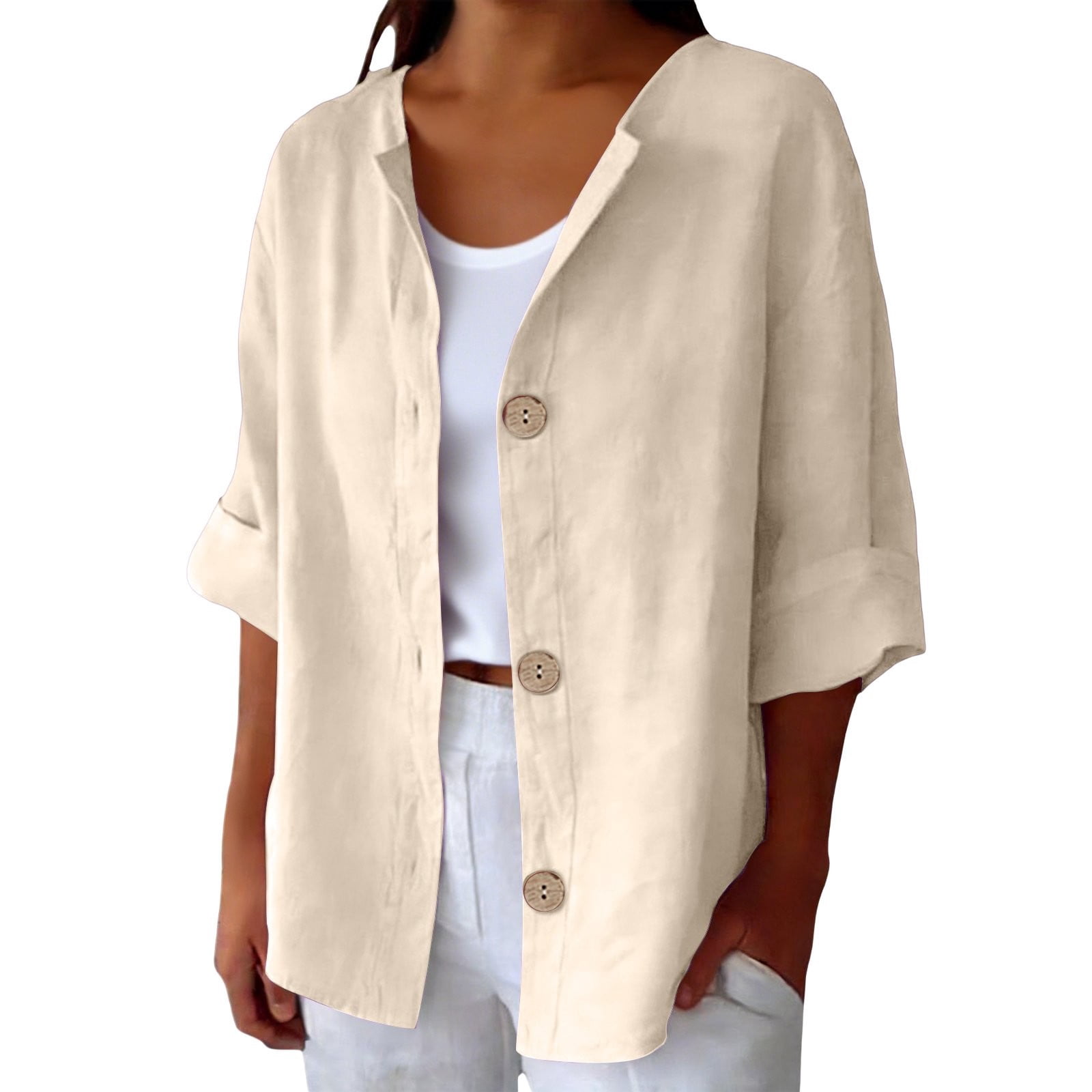 Aoiroe Women Linen Button Down Shirt,Beach Vacation Outfit Cotton Linen ...