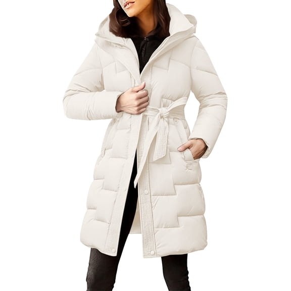 Aoiroe Women Long Winter Coat,Quilted Coats For Women,Womens Winter Clothes,Long Down Coats For Women,Fall Basic Clothes 2025,Long Womens Coat,Womens Long Winter Coat,White,M