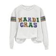 thumbnail image 1 of Aoiroe Women Mardi Gras Sweatshirts Carnival Sweatshirt Funny Graphic Long Sleeve Shirt Fat Tuesday Pullover Top White 2XL, 1 of 9