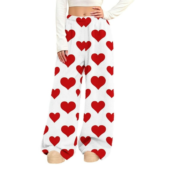Aoiroe Women'S Comfy Pajama Cute Pj Pants Women Pants Heart Pajamas Women Womens Plus Size Pajamas Jogger Wide Leg Athletic Pants Fleece Pj Pants Wide Leg Pants Casual Pants For Women White XL