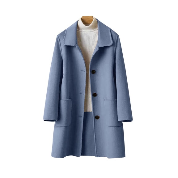 Aoiroe Women Winter Mid,Long Jackets For Women,Wool Blend Coat Women,Wool Pea Coats For Women,Long Winter Coats For Women,Long Coats For Women,Ladies Winter Coats,Blue,L