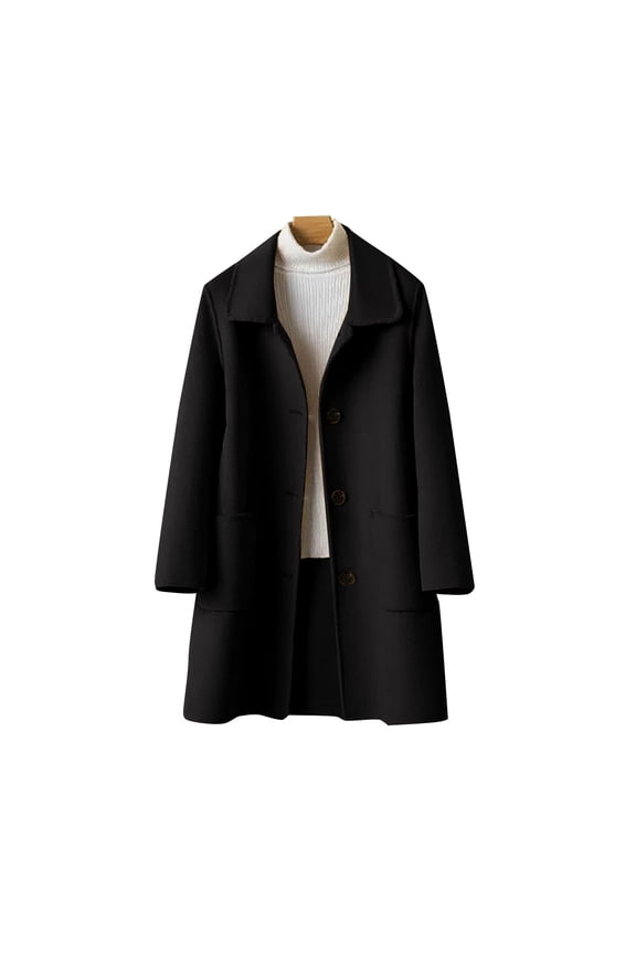 Women Winter Mid,Long Jackets For Women,Wool Blend Coat Women,Wool Pea Coats For Women,Long Winter Coats For Women,Long Coats For Women,Ladies Winter Coats,Black,L