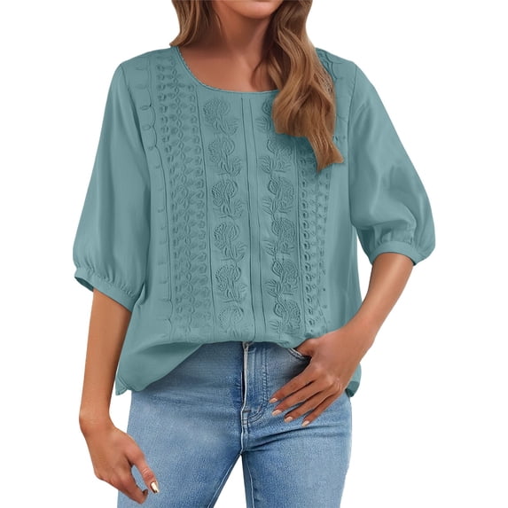 Aoiroe Women's 3/4 Sleeve V Neck Tops,Women Clothing Trendy 2025 Loose Roll Up Work Blouse Fitted Short Sleeve Shirt Women Short Sleeve Shirts for Women Casual Y2k Tops Green 2XL