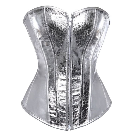 Aoiroe Women's Bustier Corset Top Plus Size Satin Waist Overbust Bustiers Silver L