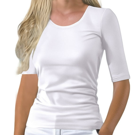 Aoiroe Women's Crew Neck Half Sleeve Top Summer Casual Tunic Tops Slim Fit Dressy T-Shirts White S