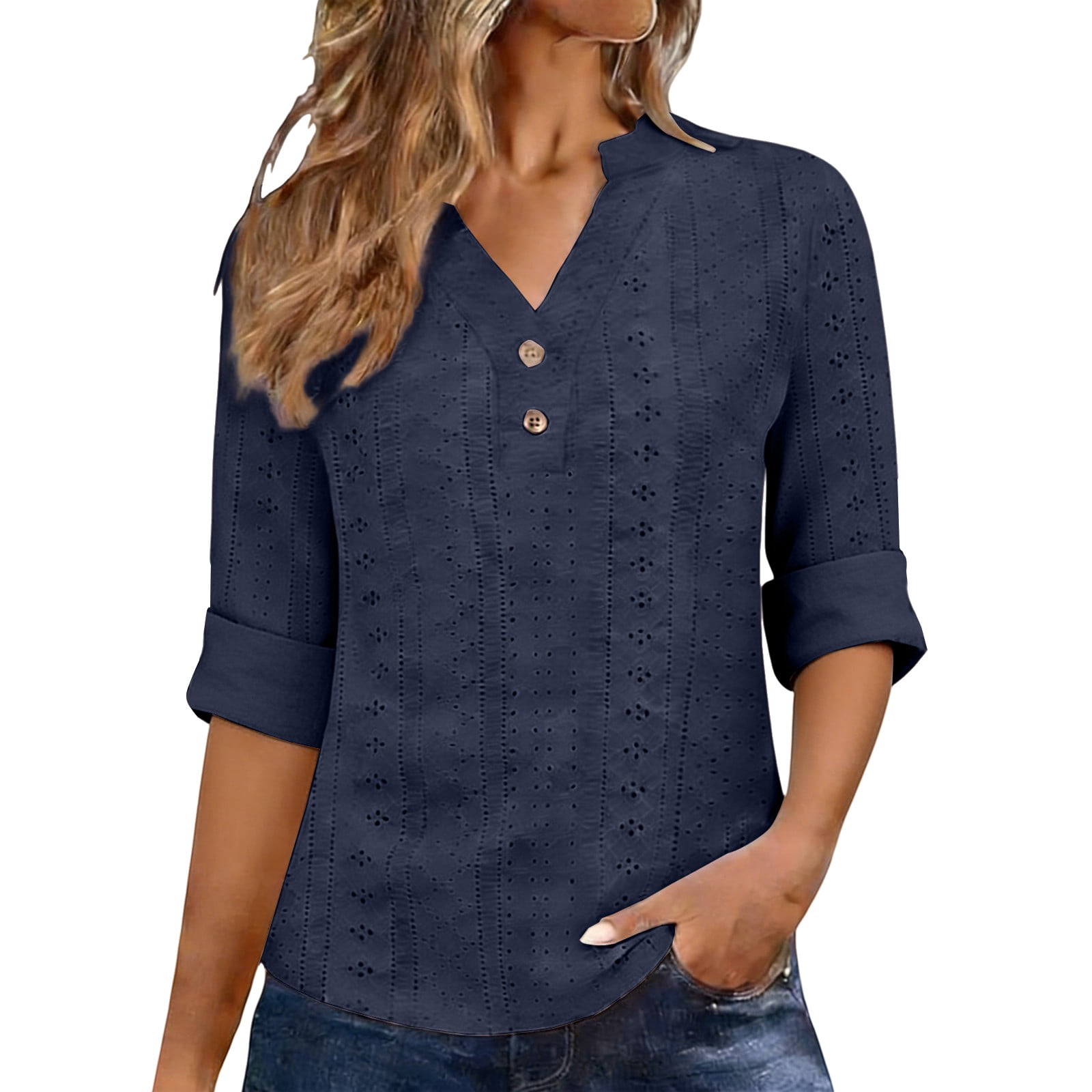 Aoiroe Women's Dressy Casual Tops Business Work Blouses White Button ...