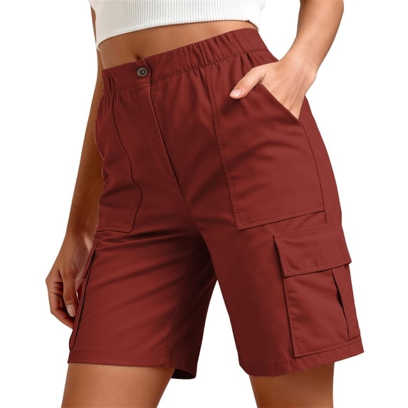Aoiroe Women's Lightweight Mid Rise Hiking Shorts Stretch for Athletic Summer Travel Outdoor Golf with Pockets Red XL