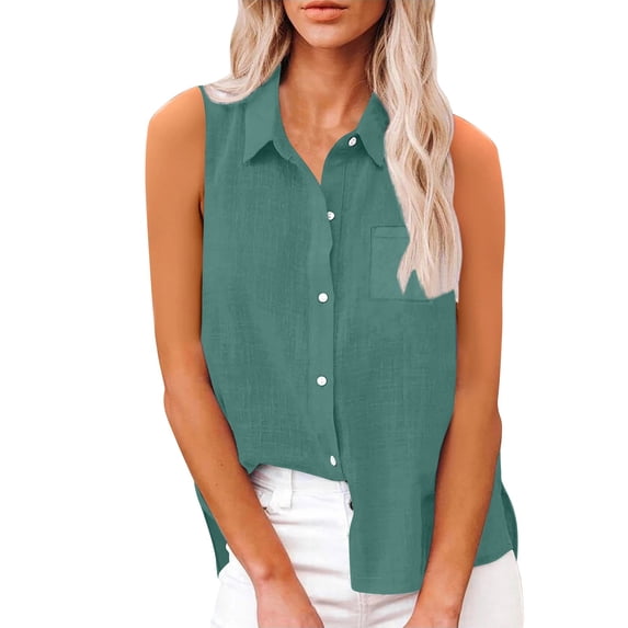 Aoiroe Women's Linen Blouse V Neck Sleeveless Shirt,Ladies Summer Trendy Work Shirt Loose Fit Fall Fashion Clothes Trendy 2026 Fall Fashion Outfits Clothes Summer Casual Tunic Blouse Blackish Green L