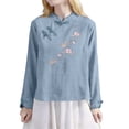 thumbnail image 1 of Aoiroe Women's Linen Shirts Retro Mandarin Collar Chinese Frog Button Tops Blouse Blue M, 1 of 5