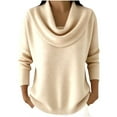 thumbnail image 1 of Aoiroe Women's Long Sleeve Cowl Neck Sweater,Basic Fitted T-Shirts Set, Womens Long Sleeve Stretch T-Shirt Slim Fit Casual Basic Tops, Base Layer Soft Thermal Undershirts Tee, Beige L, 1 of 6