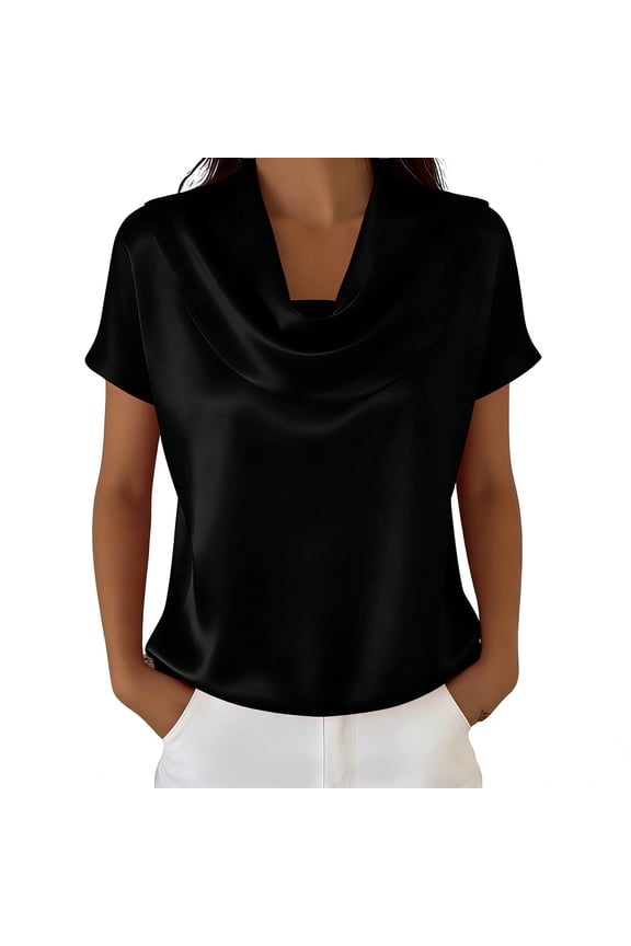 Women's Long Sleeve Cowl Neck Top Casual Loose Sweatshirts Tunic Tops Black M