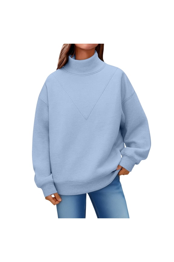 Women's Mock Turtleneck Sweaters,Mock Turtleneck Long Pullover Top,Basic Loose Fit Mock Turtleneck Lightweight Tunic Pullover,Trendy Long Sleeve Turtleneck Pullover Light Blue 3XL