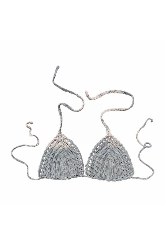 Women's Triangle Crochet Bikini Tie Side Whip Stitch String Bikini Swimsuit Bathing Suits Gray