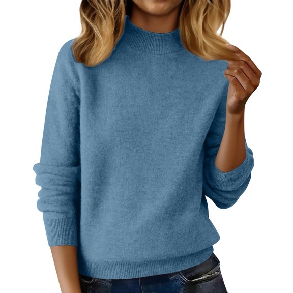 Aoiroe Women's Turtleneck Long Sleeve Shirts,Women's Turtleneck Sweater 2026,Turtleneck Long Sleeve Sweaters Pullover,2026 Fall Winter Chunky Knitted Pullover,Winter Clothes 2026 Sky Blue M