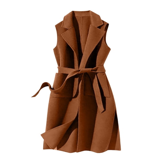 Aoiroe Women's Western Long Blazer Vest Sleeveless Cowgirl Trendy Fashion Casual Business Casual Work Trench Coat Brown XL