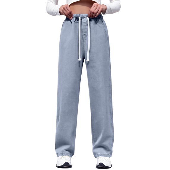 Aoiroe Women's Wide Leg Jeans High Waisted Stretchy Straight Leg Jeans Loose Trendy Denim Pants with Pocket Light Blue M