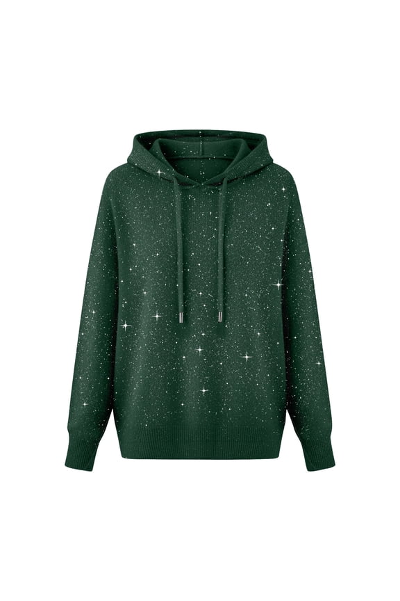 Womens 2026 Fashion Crewneck Sequin Long Sleeve Casual Sparkle Shimmer Pullovers Sweaters Blackish Green 3XL