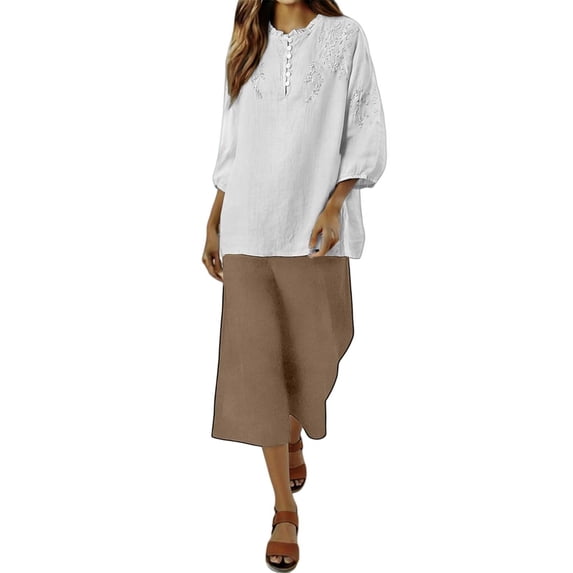 Aoiroe Womens Capri Set,Short Sleeve Travel Outfits with Wide Leg Crop Pants Loose Fit Short Sleeve Tank Tops Wide Leg Pant Sets Casual Boho Matching Set White M