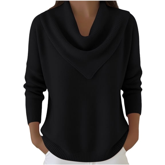Aoiroe Womens Cowl Neck Sweaters Long Sleeve Women’S Stretchable Cowl Neck Knit Sweater Women'S Long Sleeve Pullovers Turtleneck Tops for Women Long Sweaters for Women Women'S Clothing L