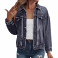 thumbnail image 1 of Aoiroe Womens Denim Jacket Womens Clothing Oversized Jacket Denim Jacket Light Jean Jacket For Women Light Weight Jackets Womens Denim Jacket For Women Blue L, 1 of 4
