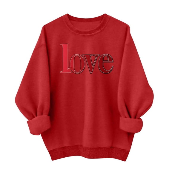 Aoiroe Womens Fall Tops Hoodies For Women Valentine Pullover Fall Sweaters Long Sleeve Print Crew Neck Sweater Cute Sweatshirts Basic Tops For Woman Womens Casual Sweatshirt Heart Sweater Pink 3XL
