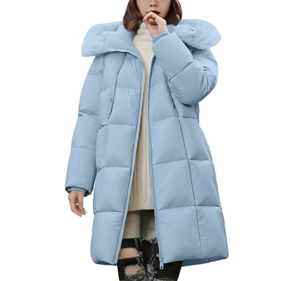 Aoiroe Womens Long Coat Womens Fall Jackets Womens Cotton Coats For Women Down Jacket Womens Long Puffer Coat Oversized Casual Loose Solid Lined Rain Jacket Women Waterproof Light blue M