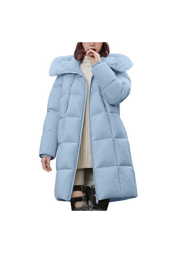 Womens Long Coat Womens Fall Jackets Womens Cotton Coats For Women Down Jacket Womens Long Puffer Coat Oversized Casual Loose Solid Lined Rain Jacket Women Waterproof Light blue M