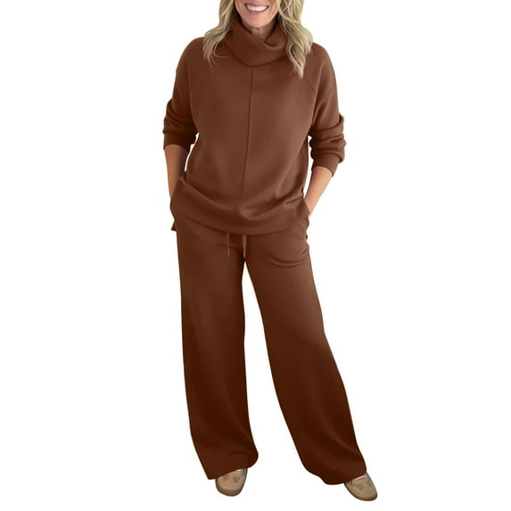 Aoiroe Womens Long Underwear Womens Winter Outfits Lounge Sets For Women Pants Sets Women 2 Piece Outfits Two Piece Sets For Women Fall Two Piece Sets For Women Women 2 Piece Outfits Brown XL