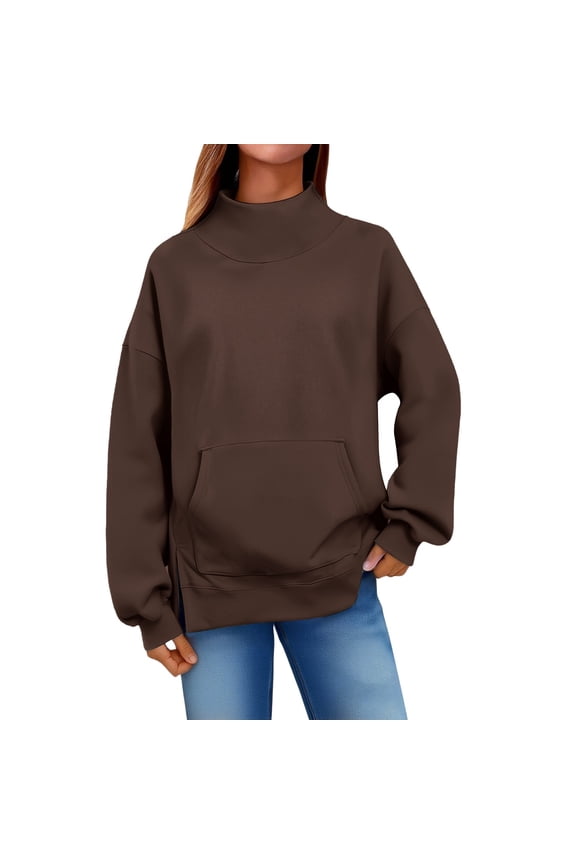 Womens Turtleneck Long Sleeve Sweater,Trendy Casual Crew Neck Knitted Tops Pullover,Chunky Knit Pullover Sweaters,Long Sleeve Pullover Casual Tops,Knit Sweater Tops Coffee S