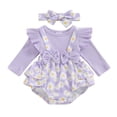 thumbnail image 1 of Aojekbee 2-Piece Baby Girls Set Bow Ruffled Trim Ribbed Daisy Print Long Sleeve Romper Headband Adorable Outfits, 1 of 10