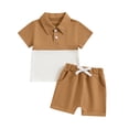 thumbnail image 1 of Aojekbee 2Pcs Baby Boy Summer Outfits Short Sleeve Lapel Collar T-Shirt + Shorts Set Infant Clothes, 1 of 10