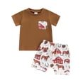 thumbnail image 1 of Aojekbee 2Pcs Baby Boy Summer Outfits Short Sleeve T-Shirt + Truck Print Shorts Set Infant Clothes, 1 of 10