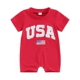 thumbnail image 1 of Aojekbee 4th of July Baby Rompers Infant Girls Boys Fuzzy Letter Flag Embroidery Crew Neck Short Sleeve Bodysuits Summer Jumpsuits, 1 of 10