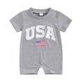 thumbnail image 1 of Aojekbee 4th of July Baby Rompers Infant Girls Boys Fuzzy Letter Flag Embroidery Crew Neck Short Sleeve Bodysuits Summer Jumpsuits, 1 of 10