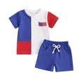 thumbnail image 1 of Aojekbee 4th of July Toddler Boys Outfits Flag Embroidery Contrast Color Short Sleeve T-Shirts Elastic Waist Shorts 2Pcs Clothes Set, 1 of 10