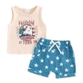 thumbnail image 1 of Aojekbee 4th of July Toddler Boys Outfits Letter/Eagle Print Sleeveless Tank Tops Stars/Checkerboard Print Shorts 2Pcs Clothes Set, 1 of 10