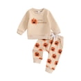 thumbnail image 1 of Aojekbee Baby 2 Piece Halloween Outfit Letter Pumpkin Print Long Sleeve Sweatshirt and Elastic Pants Set for Infant Fall Clothes, 1 of 9
