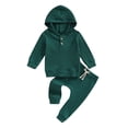 thumbnail image 1 of Aojekbee Baby 2Pcs Fall Outfits Long Sleeve Button Front Hoodie and Trousers Set Toddler Warm Clothes, 1 of 10
