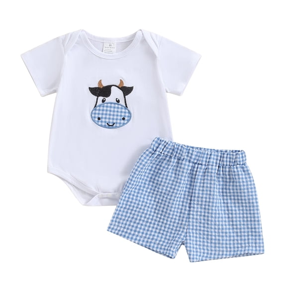 Aojekbee Baby 3Pcs Spring Outfits Short Sleeve Romper + Plaid Shorts + Headband Set Infant Clothes