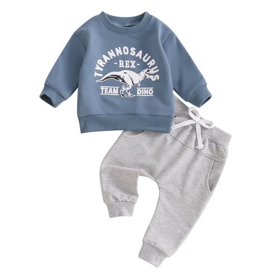 Aojekbee Baby Boy 2 Piece Fall Outfit, Letter Rugby Print Long Sleeve Sweatshirt Elastic Waist Pants with Pockets