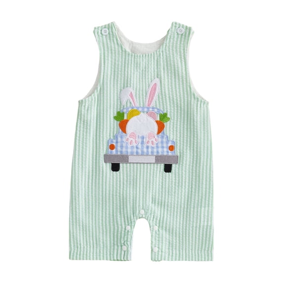 Aojekbee Baby Boy Easter Romper 0-18M Sleeveless Round Neck Bunny Embroidery Jumpsuit Newborn Playsuit