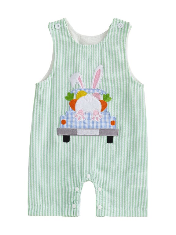 Baby Boy Easter Romper 0-18M Sleeveless Round Neck Bunny Embroidery Jumpsuit Newborn Playsuit