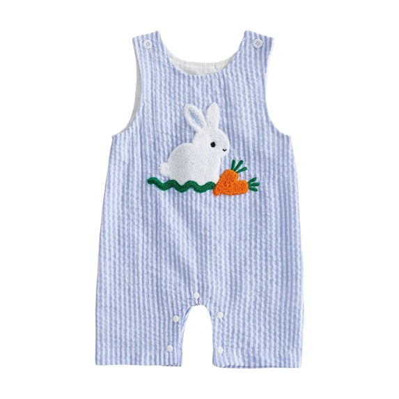 Aojekbee Baby Boy Easter Romper 0-18M Sleeveless Round Neck Bunny Embroidery Jumpsuit Newborn Playsuit