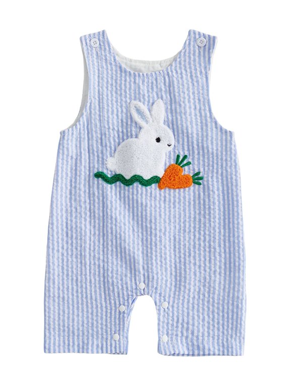 Baby Boy Easter Romper 0-18M Sleeveless Round Neck Bunny Embroidery Jumpsuit Newborn Playsuit