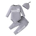 thumbnail image 1 of Aojekbee Baby Boy Fall Outfit Letter Print Long Sleeve Romper with Long Pants and Hat 3 Pcs Set, 1 of 10